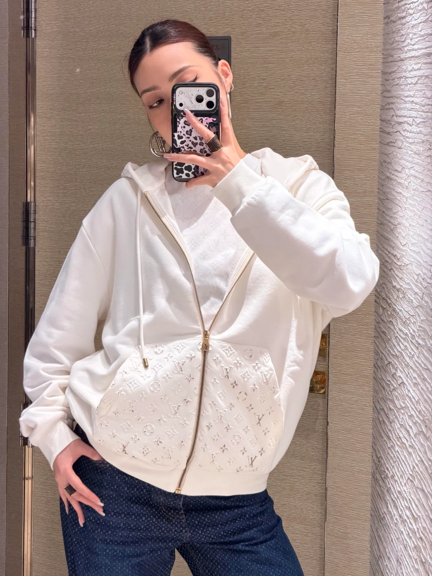 Louis Vuitton/Louis Vuitton reflective 3D embossed hooded sweatshirt jacket
